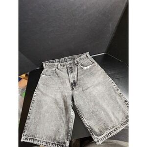 Vintage Wash Black Denim Shorts Distressed Pockets Wide Leg Size 33 Made in USA